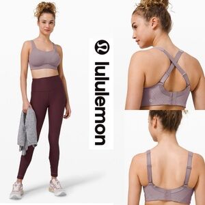 Lululemon Mauve Running Sports Bra Cross Strap Underband Fit Sweat Wicker 36DD